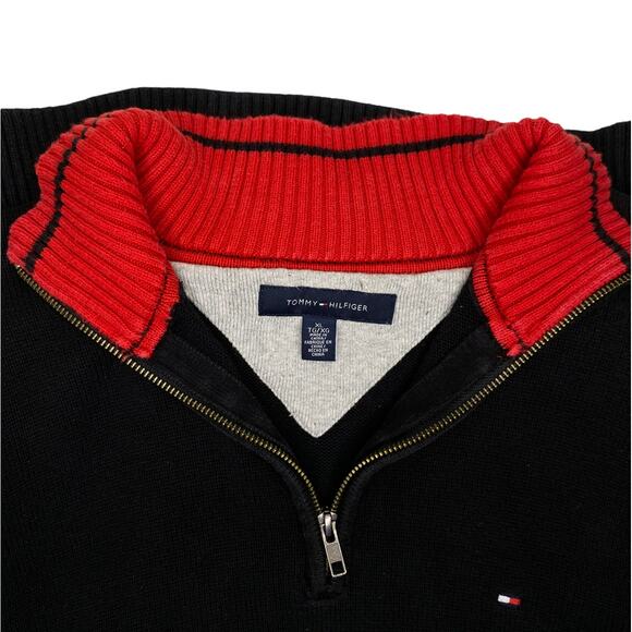 Tommy Hilfiger Men's Sweater Quarter Zip Size XL Black and Red - Picture 4 of 7